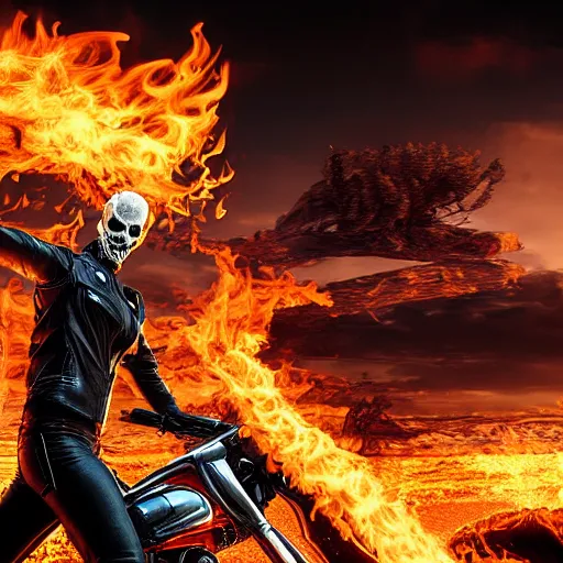 Image similar to Ghost Rider from Marvel photo realistic, CGI, Unreal Engine, Hdr, 4k, award winning