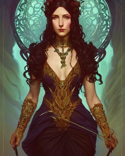 Image similar to beautiful sensual dark queen of the salvia art nouveau, D&D, fantasy, intricate, elegant, highly detailed, digital painting, artstation, concept art, matte, sharp focus, illustration, hearthstone, art by Artgerm and Greg Rutkowski and Alphonse Mucha