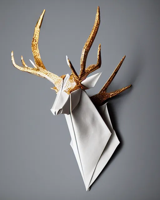 Image similar to an origami stag head by akira yoshizawa, realistic, very detailed, complex, intricate, studio lighting, bokeh, sigma 5 0 mm f 1. 4