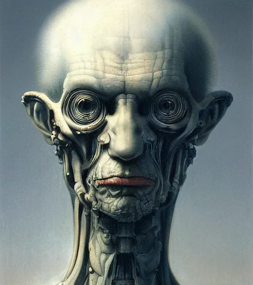 Prompt: beautiful oil clean painting biomechanical portrait of human by wayne barlowe, rembrandt