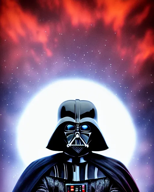 Image similar to enamel painting portrait of darth vader, burning city background, high production value, intricate details, high resolution, hdr, high definition, masterpiece, realistic, ultrarealistic, highly detailed, hd, sharp focus, non blurry, sharp, smooth