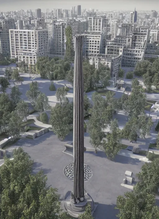 Prompt: highly detailed realistic architecture 3 d render of a stele in the style of vladimir shukhov standing in a city park, archdaily, made in unreal engine 4 octane render