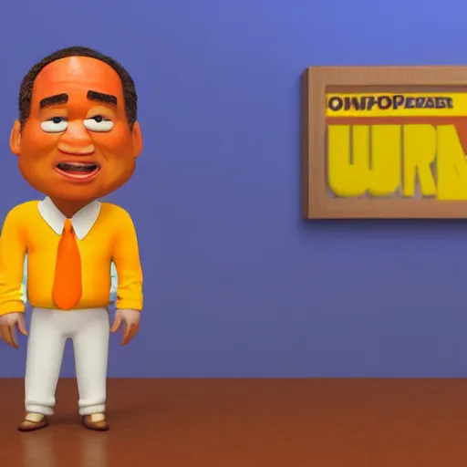 Prompt: oj simpson with orange juice head!!!!, pixar character, stage background, pixar, 3 d,