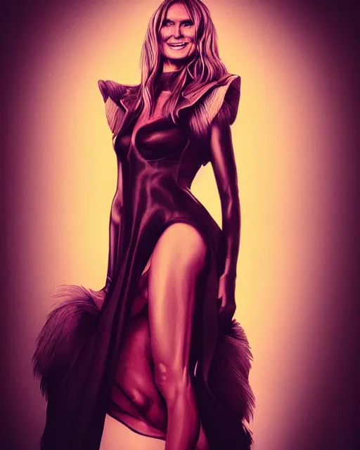 Image similar to heidi klum wearing fashionable halftone dress, volumetric lighting, conrad roset, jesper ejsing, artgerm, artstation, halo of light