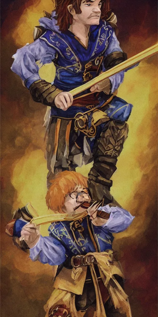 Image similar to artwork of an halfling bard in the style of everquest 1 9 9 9