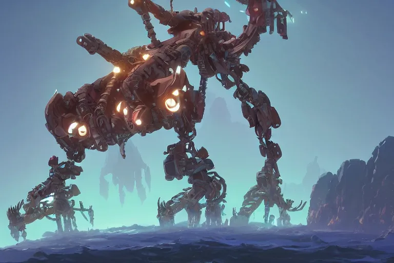 Image similar to clamberjaw machine mecha animal beast robot of horizon forbidden west horizon zero dawn bioluminiscence, behance hd by jesper ejsing, by rhads, makoto shinkai and lois van baarle, ilya kuvshinov, rossdraws global illumination