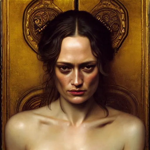 Prompt: highly detailed oil painting | very intricate | cinematic lighting | award - winning | portrait of ruta gedmintas | by roberto ferri, by tom bagshaw, by j. c. leyendecker and klimt, american romanticism, by austin osman spare, artstation, cgsociety, official art, octane