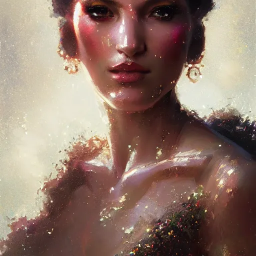 Prompt: a beautiful portrait of a goddess with glittering skin by greg rutkowski and raymond swanland, trending on artstation