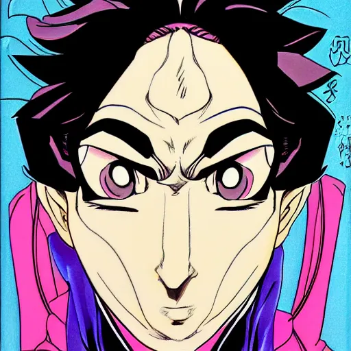 Prompt: A character drawn by Hirohiko Araki, Araki style, painting coloring, very thick and defined lineart, face close-up