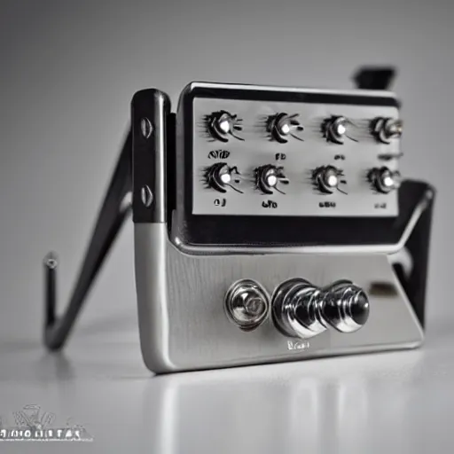 Prompt: guitar multifx pedal made of sheet metal bending with exposed screws, realistic photography, studio soft light