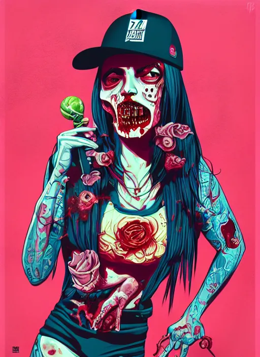 Image similar to zombie full body latina hiphop streetwear drip, tristan eaton, victo ngai, artgerm, rhads, ross draws