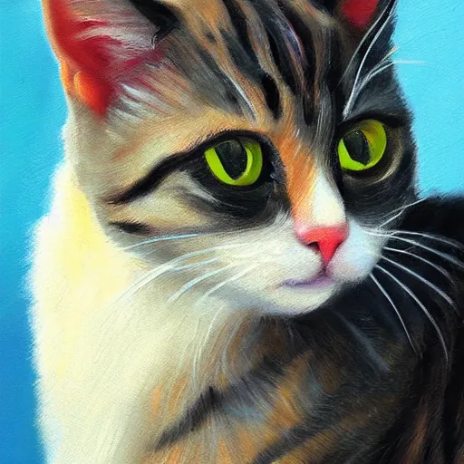 Image similar to cat, oil paining, highly realistic, romantic style