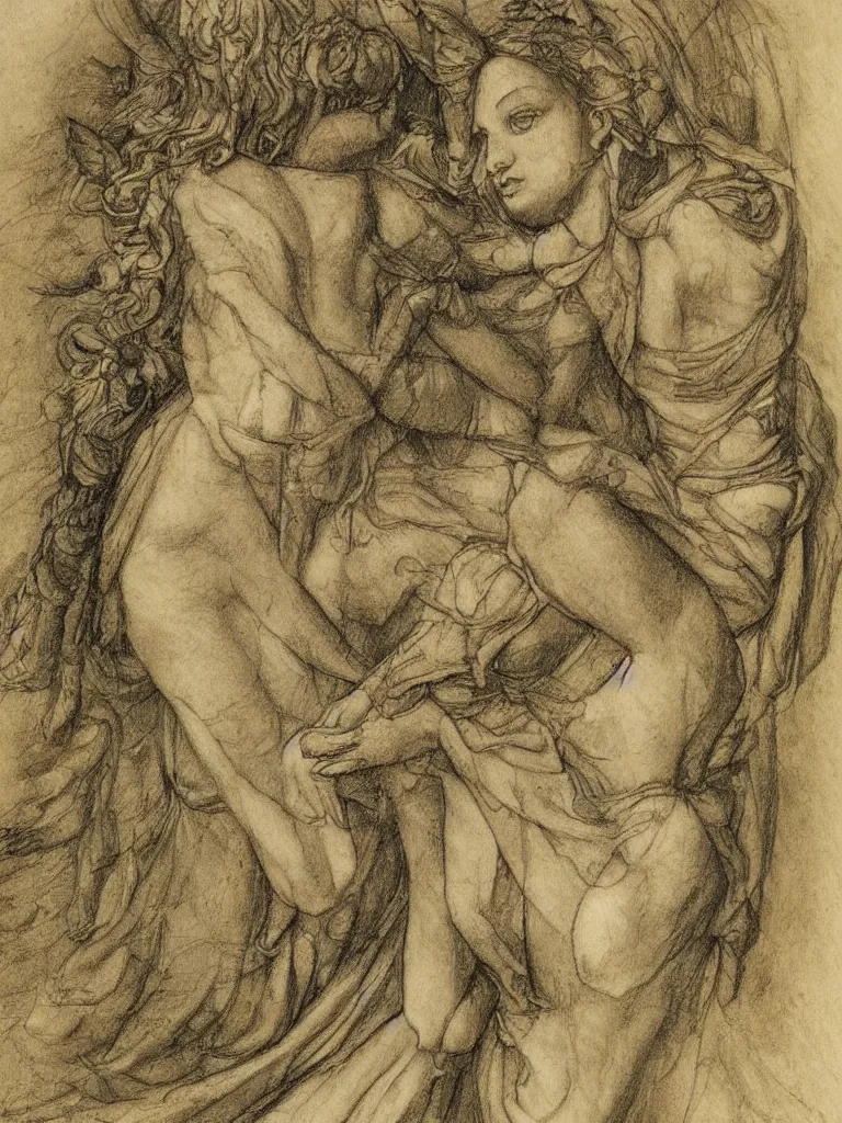 Image similar to detailed sketch, study of a fairy, in the style of leonard da vinci, with annotations, comments, notes