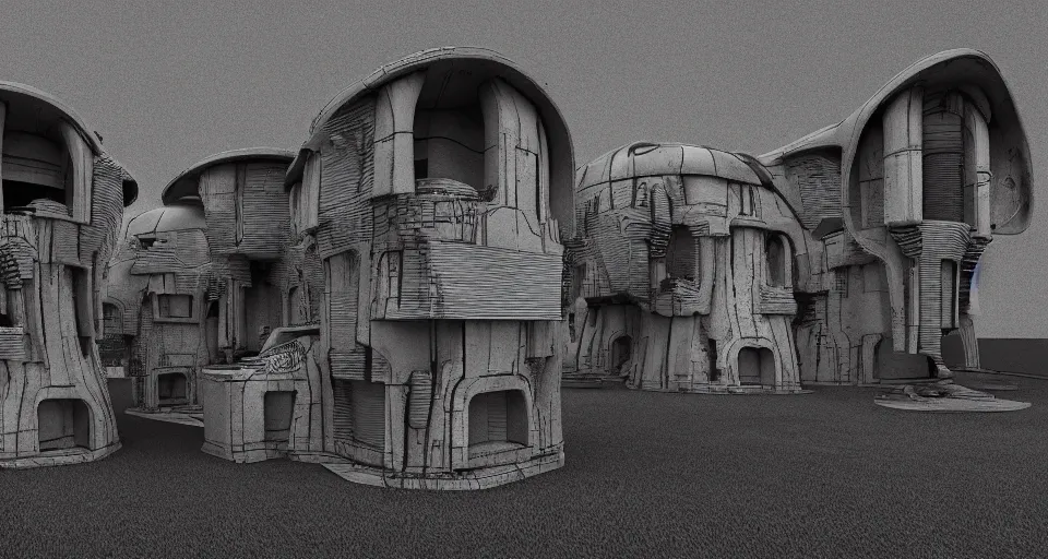 Image similar to alien houses in style of giger, 8k, octane render