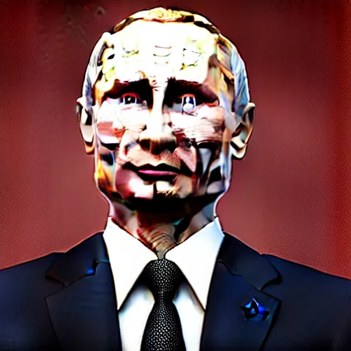 Image similar to Detailed image of Vladimir Putin full-length, slug-like, with detailed face, 8k game style, wearing only pants, bare torso, his body is old and ugly with sagging old skin