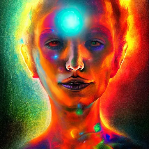 Image similar to soul escaping human body and being transferred into a machine, cg society, perfect composition, psychedelic art, award winning, trending on artstation, digital painting