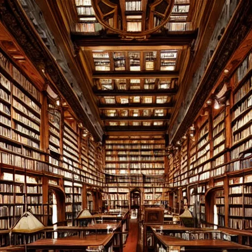 Prompt: ancient library interior holding the secrets of mankind, floating books in the air, magical atmosphere