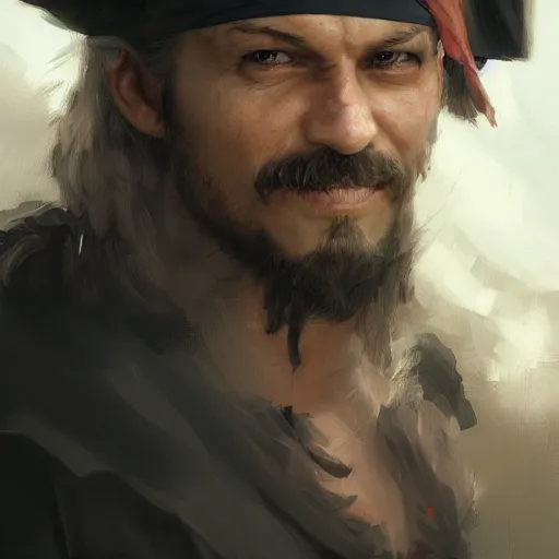 Image similar to pirate closeup portrait, dramatic light, lake background, 2 0 0 mm focal length, painted by stanley lau, painted by greg rutkowski, painted by stanley artgerm, digital art, trending on artstation