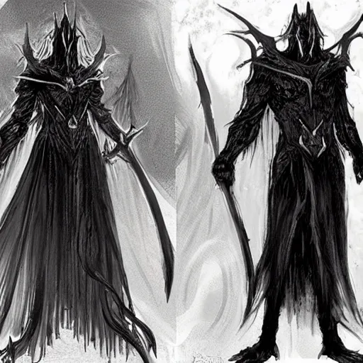 Prompt: terrifying concept art showing morgoth and melkor