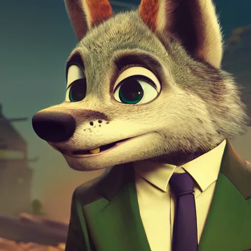 Prompt: a film still from zootopia main character portrait anthro anthropomorphic wolf security guard head animal person fursona wearing suit and tie pixar disney dreamworks animation sharp rendered in unreal engine 5 octane key art by greg rutkowski bloom dramatic lighting modeling expert masterpiece render