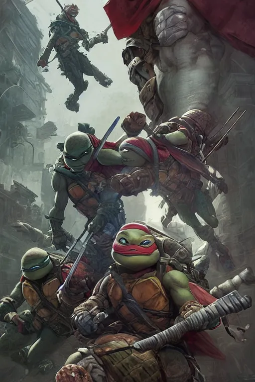 Image similar to teenage mutant ninja turtle, Leonardo, marvel, dark, intricate, highly detailed, smooth, artstation, digital illustration by Ruan Jia and Mandy Jurgens and Artgerm and Wayne Barlowe and Greg Rutkowski and Zdislav Beksinski