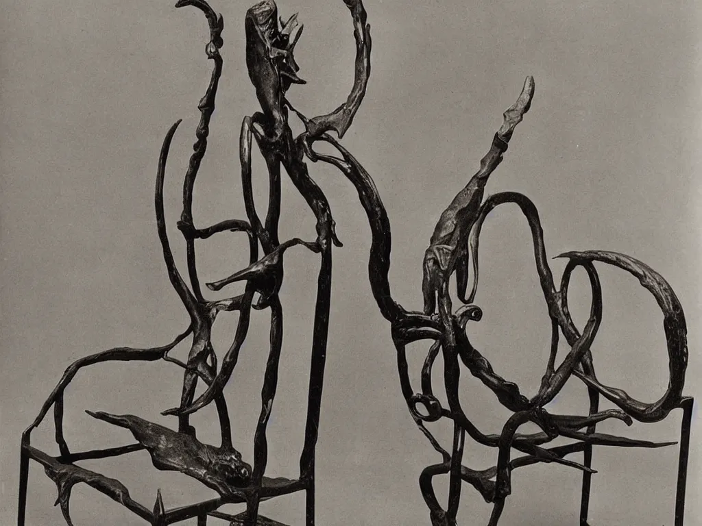 Image similar to flaming gothic chair with home of the wasp. karl blossfeldt, salvador dali