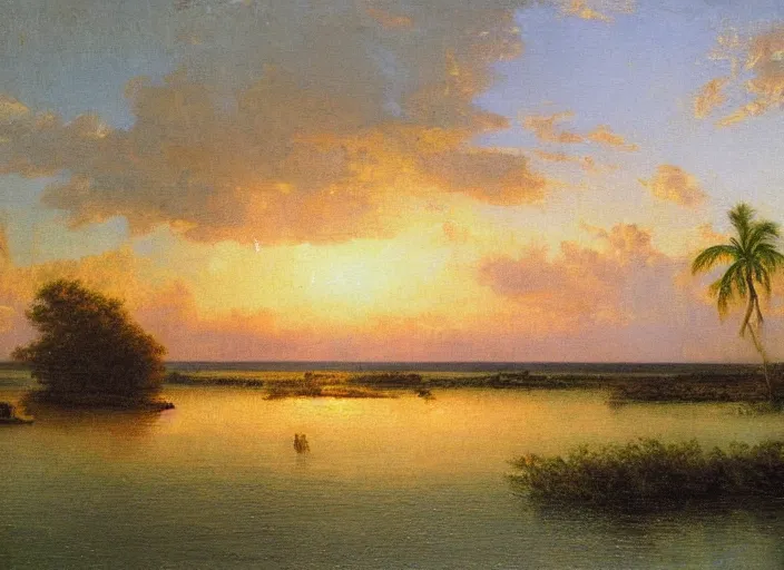 Image similar to florida keys in the style of hudson river school of art, oil on canvas