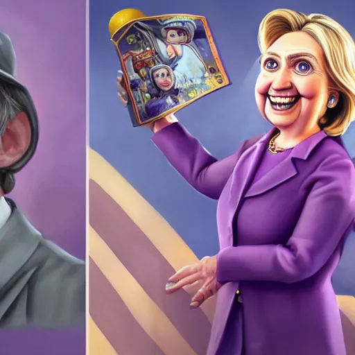 Image similar to Portrait of Hillary Clinton as Waluigi, fantasy, highly detailed, digital painting, artstation, concept art, sharp focus, illustration, art by Tony Sart and artgerm and randy vargas