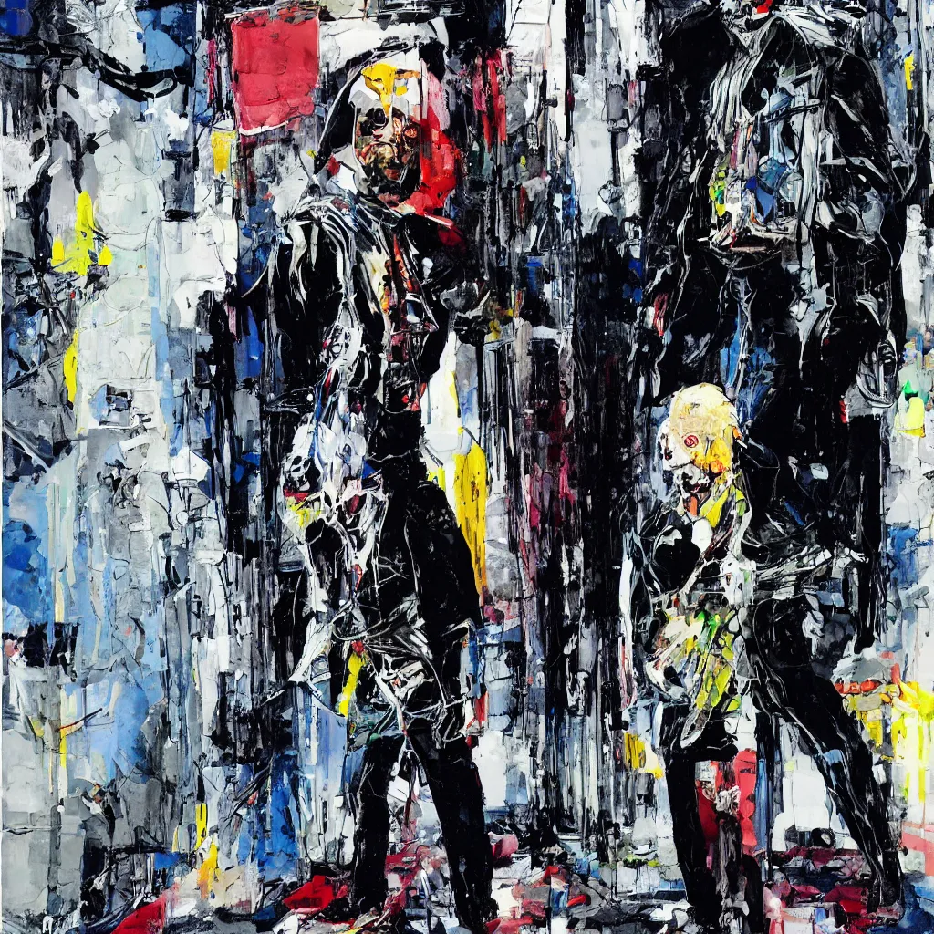 Prompt: Joe Biden full body portrait, Techwear, Cyberpunk, painting by Ralph Steadman, Francis Bacon, Hunter S Thompson