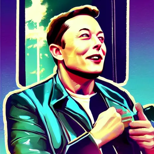 Image similar to concept art of elon musk, vintage and retro