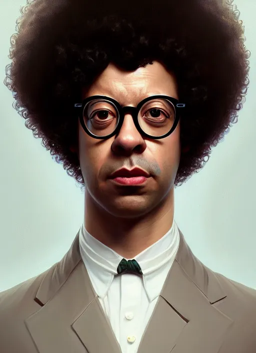 Image similar to symmetry!! portrait of richard ayoade, intricate, elegant, highly detailed, digital painting, artstation, concept art, smooth, sharp focus, illustration, art by artgerm and greg rutkowski and alphonse mucha