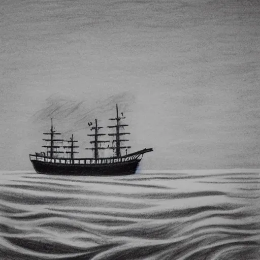 Image similar to A ship on a deserted island, realism drawing on white background