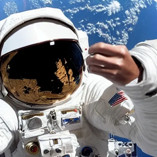 Prompt: astronaut taking a selfie in space