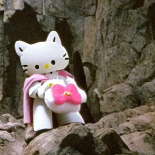 Image similar to gandalf cosplaying Hello Kitty, movie still from the lord of the rings