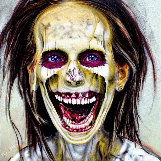 Image similar to death-camp-survivor-super-skinny-emaciated-horribly-skinny-Laughing-Cheerfully painting by Thomas-Montacellinio