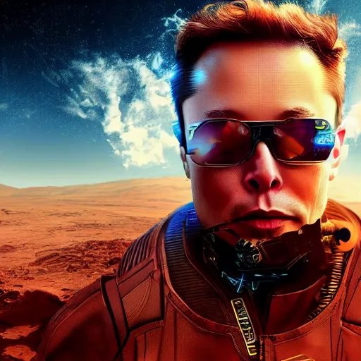 Image similar to elon musk in cyberpunk style on mars digital art very detailed 4 k detailed super realistic