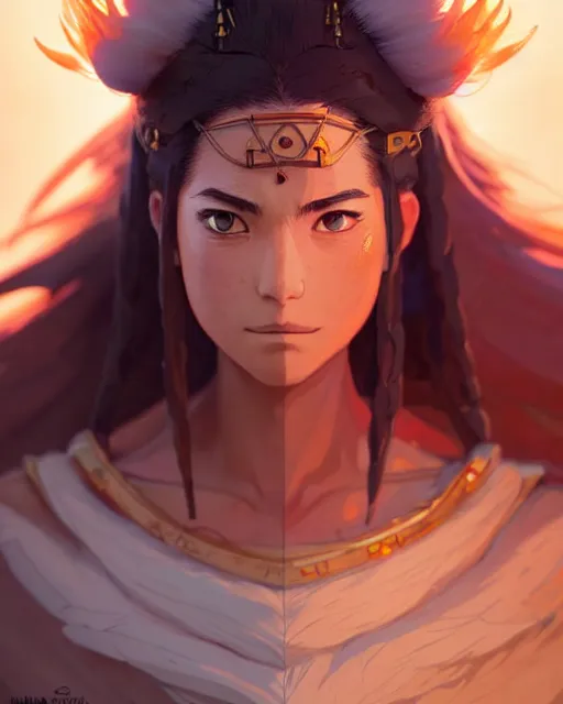 Prompt: azctec warrior, actress julia fox, detailed perfect face, exquisite details, fire magic, mid view, design on a white background, by studio muti, greg rutkowski makoto shinkai takashi takeuchi studio ghibli