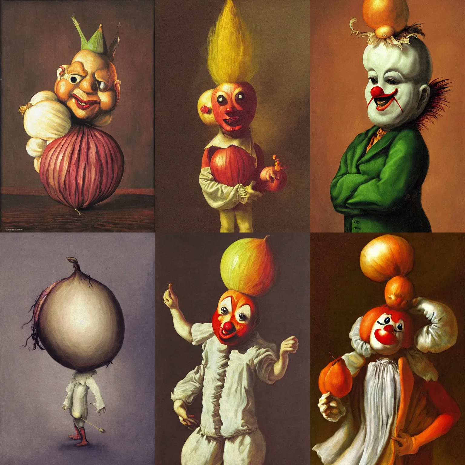 Prompt: onion clown, baroque painting