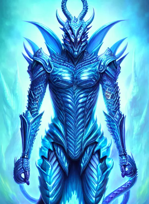 Art depiction of a male humanoid with steel blue skin