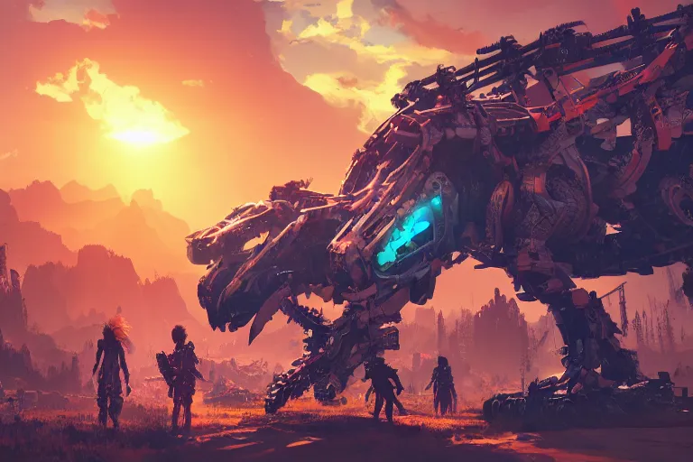 Image similar to sawtooth machine mecanical creature robot of horizon forbidden west horizon zero dawn radiating a glowing aura global illumination ray tracing hdr fanart arstation by ian pesty and alena aenami artworks in 4 k