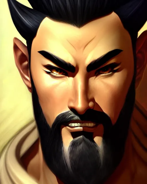 Prompt: hanzo from overwatch, character portrait, portrait, close up, highly detailed, intricate detail, amazing detail, sharp focus, vintage fantasy art, vintage sci - fi art, radiant light, caustics, by boris vallejo