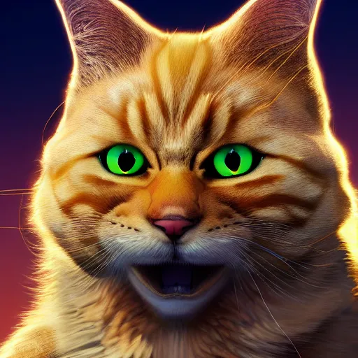 Image similar to colossal fluffy tabby cat going super saiyan, golden hour, fantasy, sharp focus, digital art, hyper realistic, 4 k, unreal engine, highly detailed, hd, dramatic lighting by brom, trending on artstation