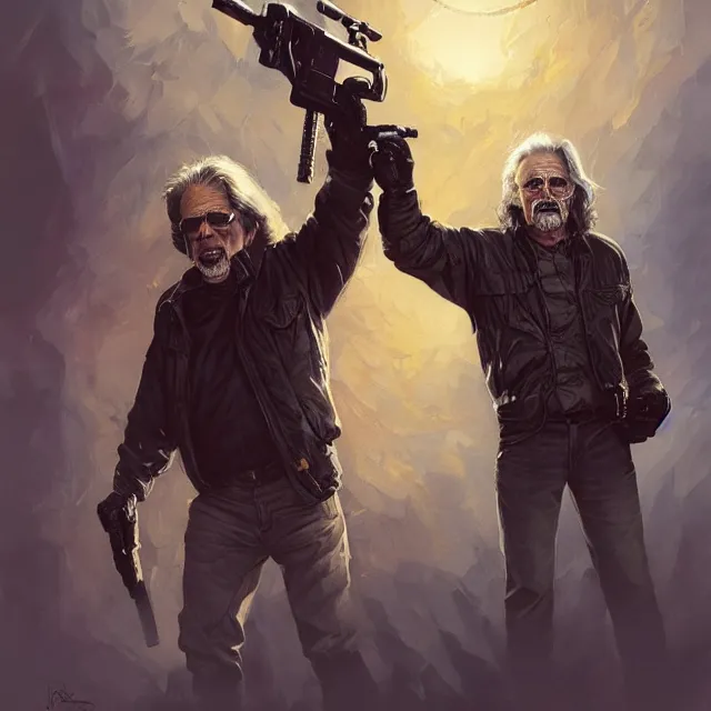 Image similar to the thing john carpenter and kurt russell by stanley artgerm lau, wlop, rossdraws, frank frazetta, andrei riabovitchev, marc simonetti