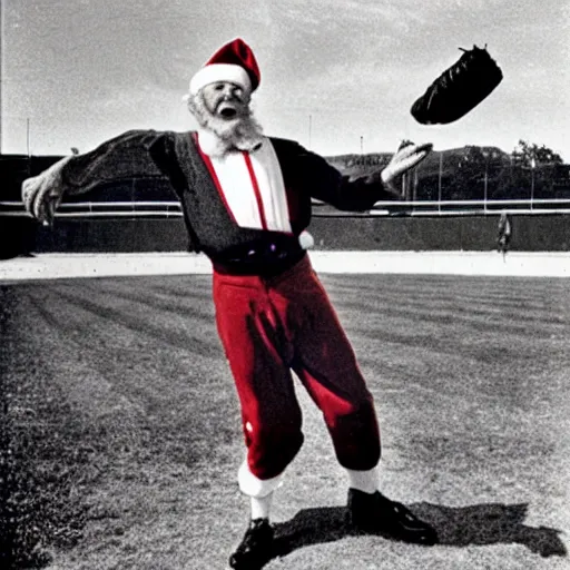 Image similar to jolly old saint nicholas playing baseball at dodger stadium, espn photo