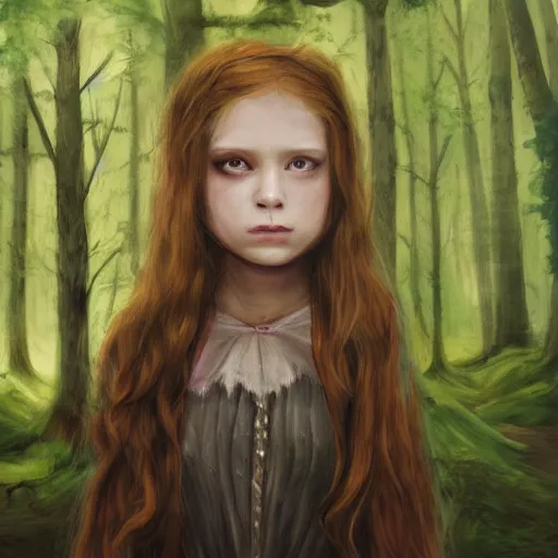Prompt: a candid portrait of a girl wearing in the woods, atmospheric, highly detailed, portrait painting, fairytale, fantasy, illustration by scott gustafson