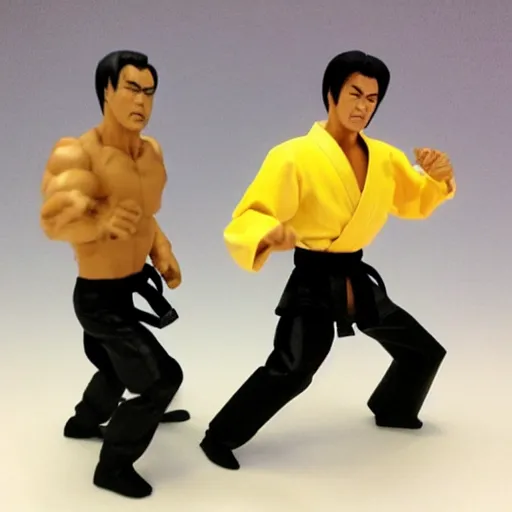 Image similar to dr. phil fighting bruce lee pvc figures, ultra smug faces, karate movie, action fx