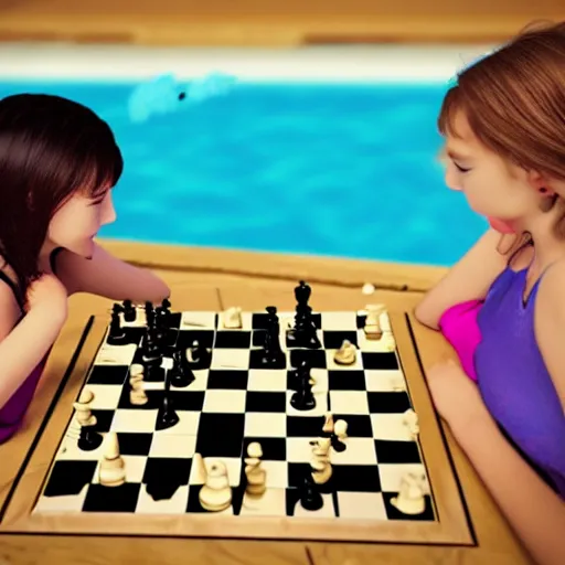 Image similar to Cute girls are playing chess underwater, photorealistic render