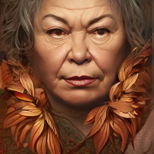 Image similar to roseanne barr, intricate, highly detailed, digital painting, trending on artstation, concept art, smooth, sharp focus, illustration, unreal engine 5, 8 k, art by artgerm and greg rutkowski and alphonse mucha