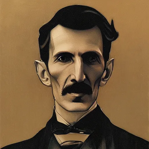 Image similar to portrait of nikola tesla, hanafuda oil on canvas by ivan shishkin, james jean and yoji shinkawa