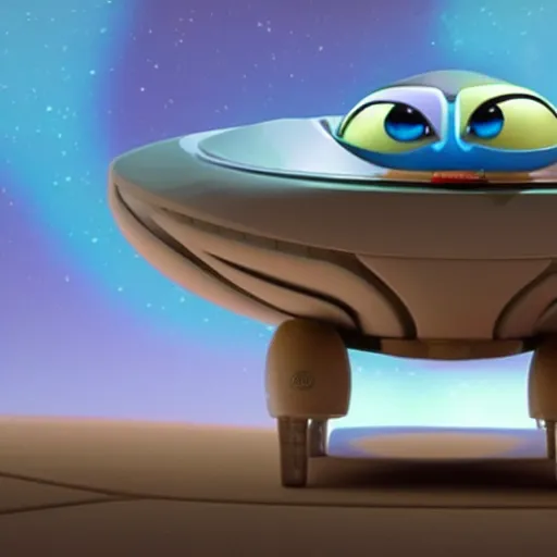 Prompt: an intergalactic spaceship that carries alieneggs, 3 d cartoon, still from the pixar movie